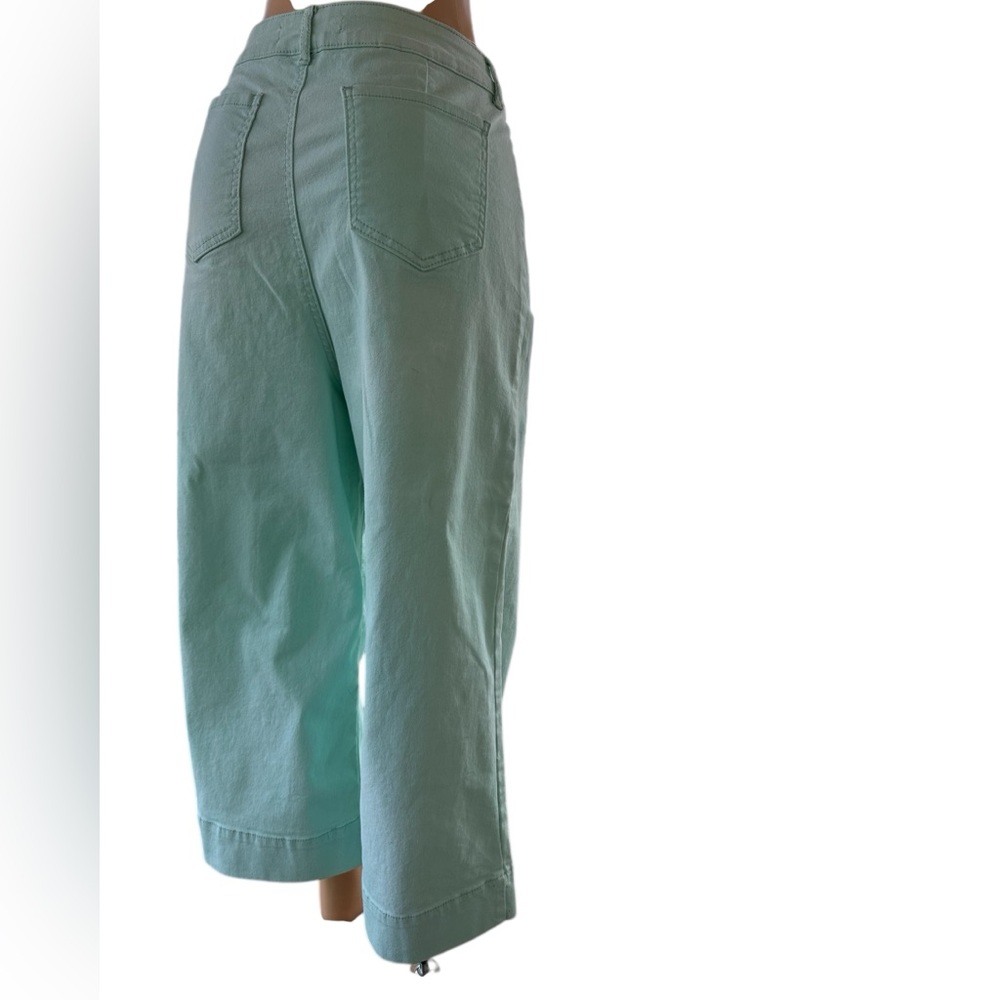Stylish Mint Cropped Wide Leg Cotton Blend Jeans for Women - Picture 5 of 12